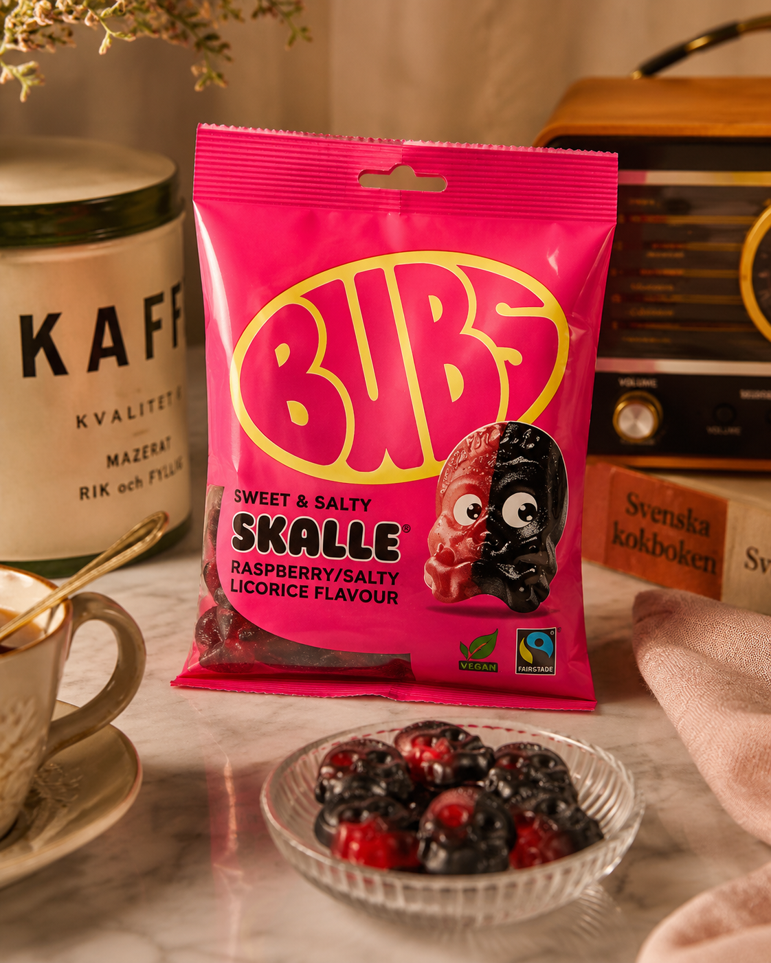 BUBS Raspberry Salty Licorice Skalle 90 g