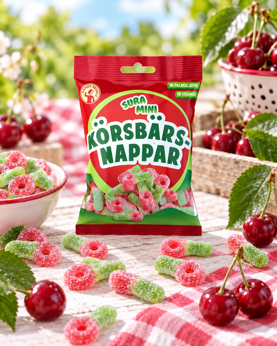 Candy People Sura Mini Körsbärsnappar – lifestylebild