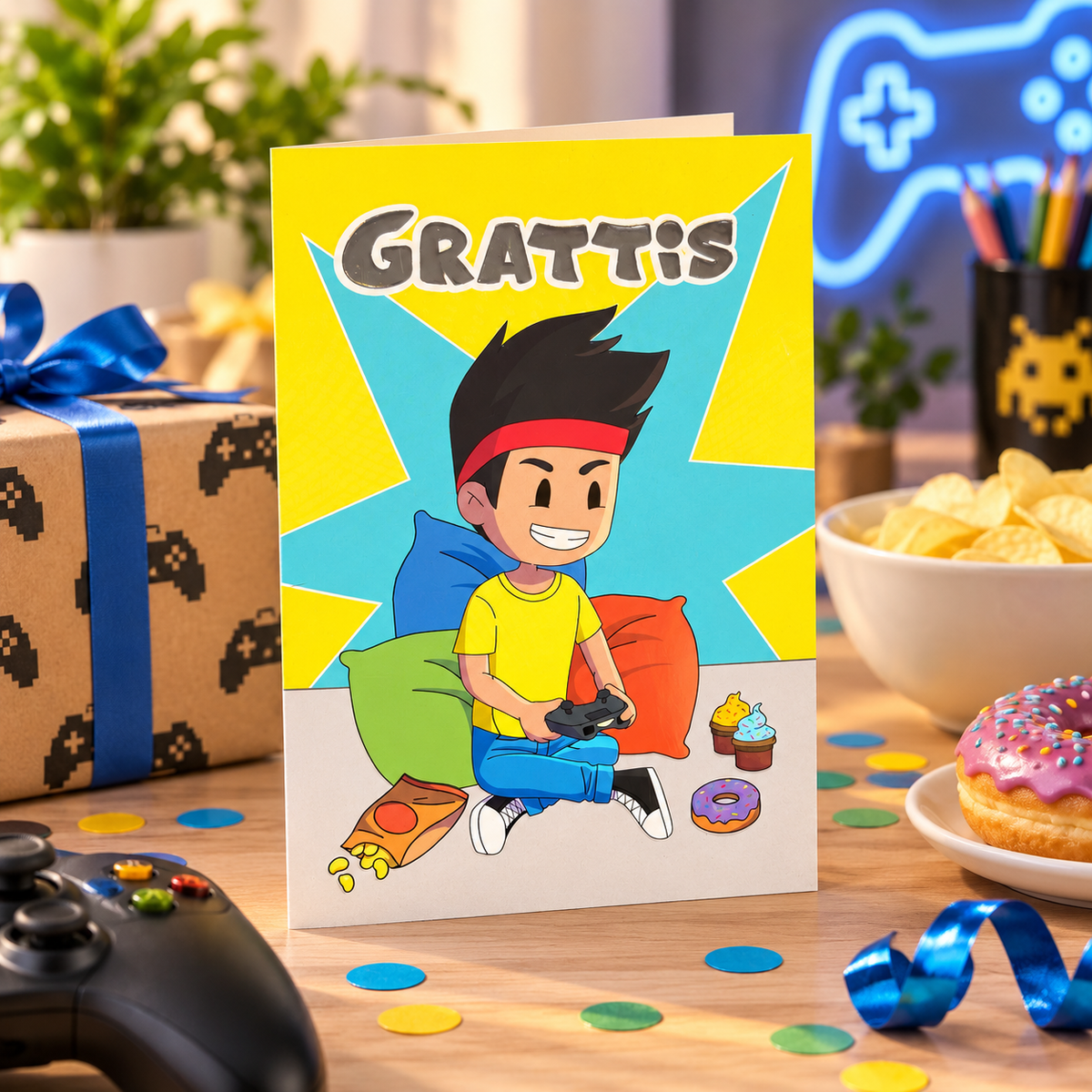 Grattis gratulationskort med gamingmotiv – lifestylebild