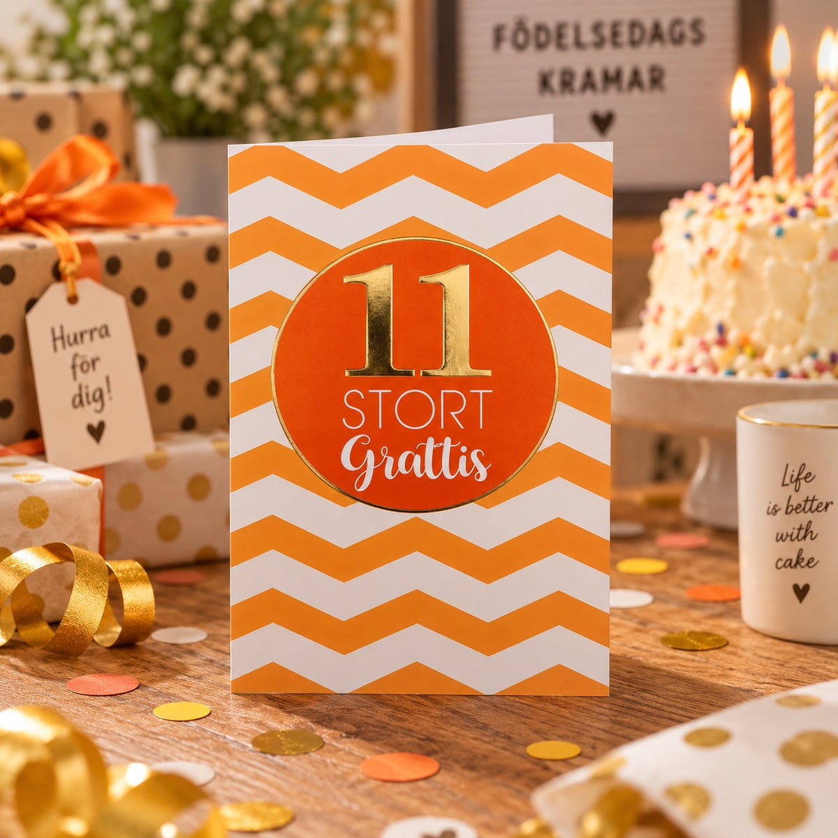 Gratulationskort 11 år Stort Grattis – lifestylebild