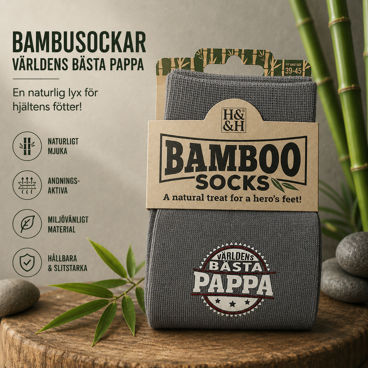 Bamboo Strumpor Granitgrå – Världens Bästa Pappa