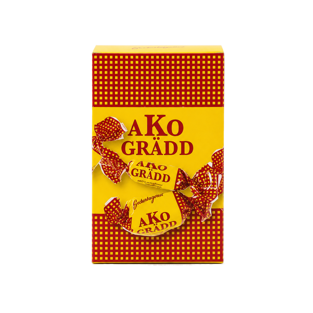 AKO Gräddkola i ask 100 g på vit bakgrund