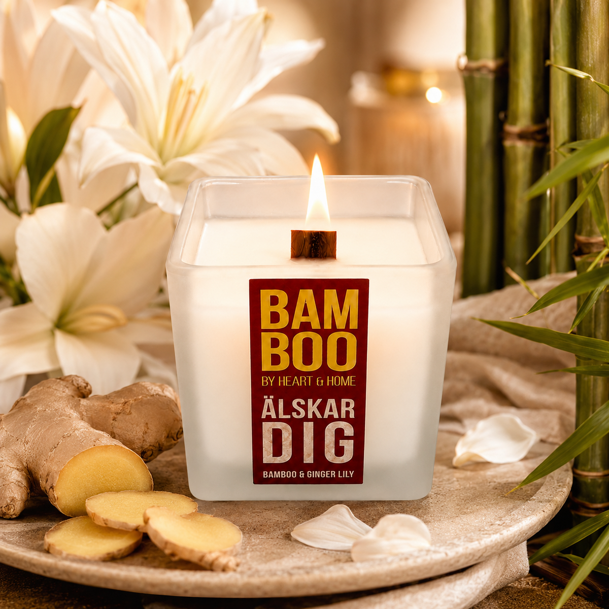 Bamboo Älskar Dig doftljus tänt