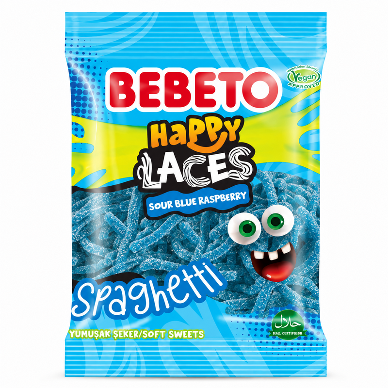 Bebeto Happy Laces Sour Blue Raspberry 70 g produktbild