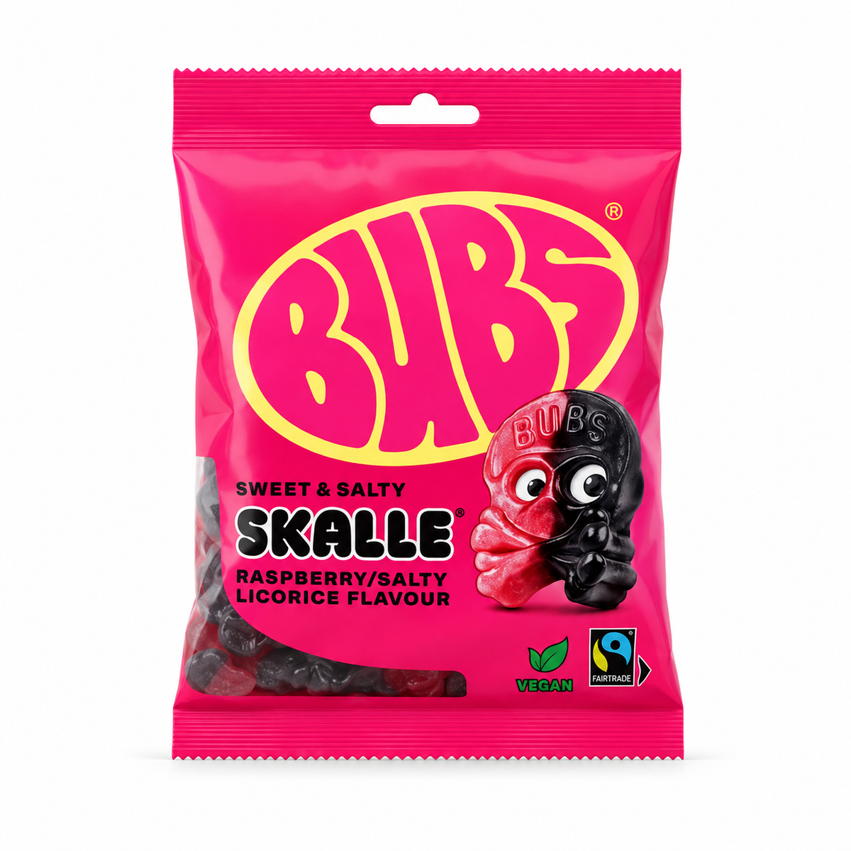 BUBS Raspberry Salty Licorice Skalle 90 g