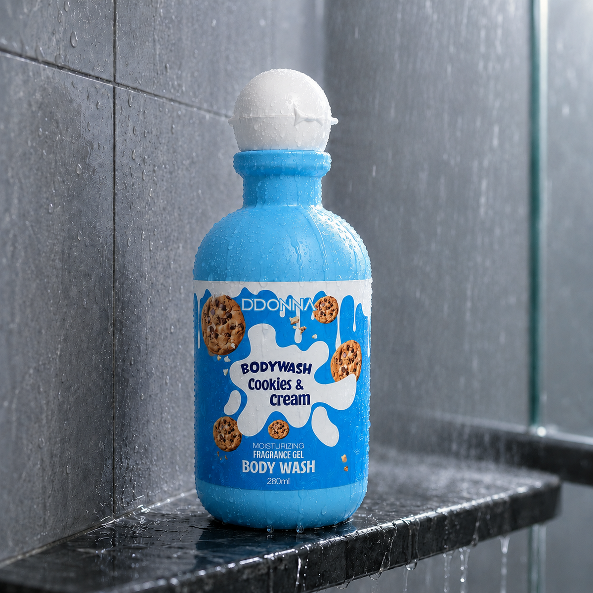 D'Donna Cookies & Cream body wash i duschmiljö