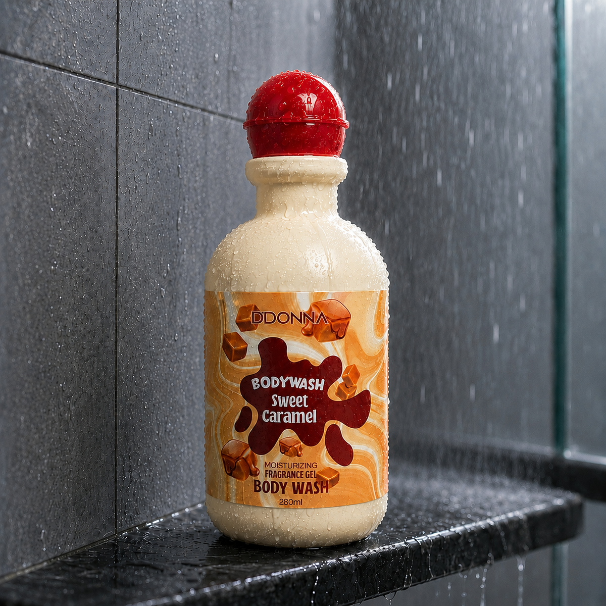 D'Donna Sweet Caramel body wash i duschmiljö