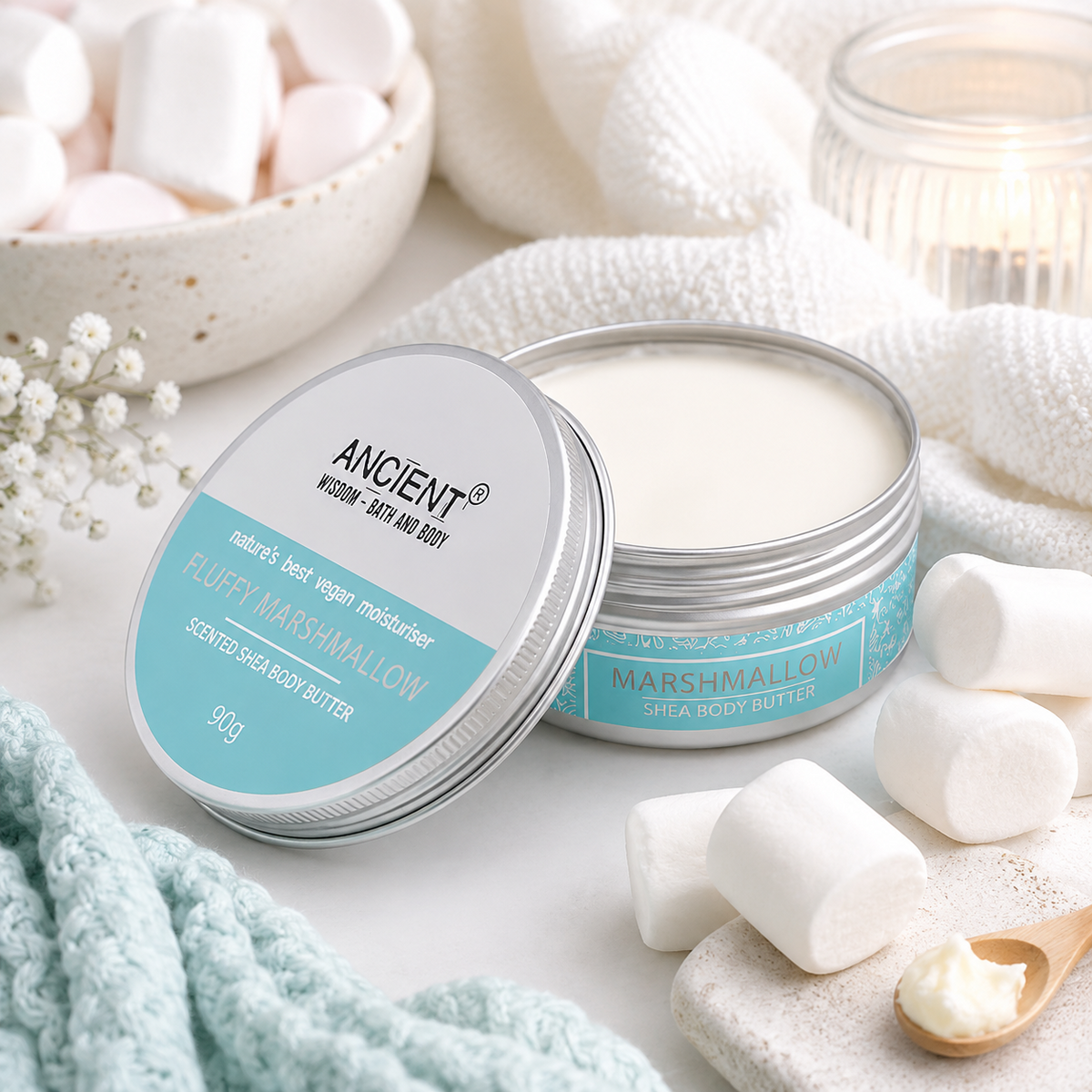 Fluffy Marshmallow Shea Body Butter i lifestylemiljö