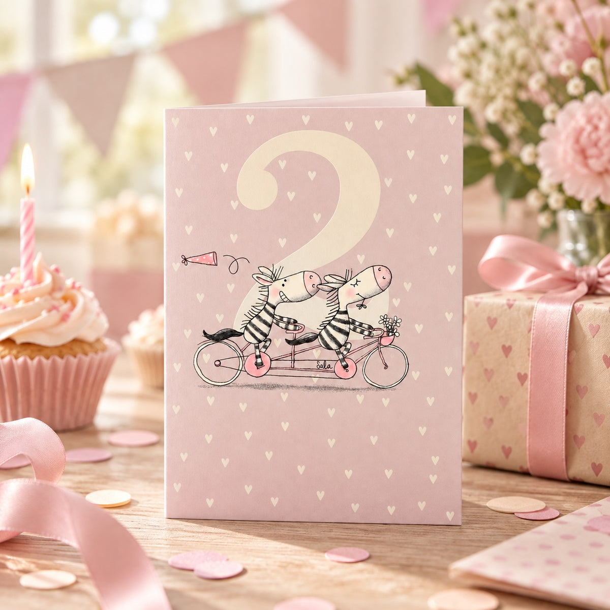 Födelsedagskort 2 år med zebror – lifestylebild