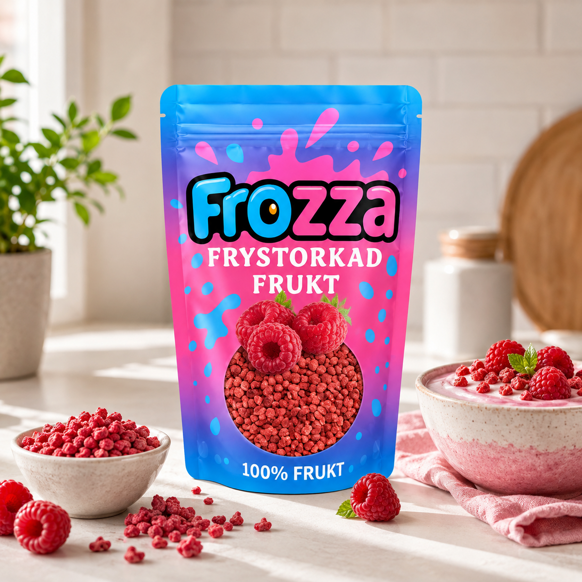 Frozza frystorkade hallon – lifestylebild