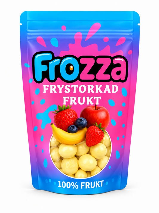 Frozza frystorkade hallon i vit choklad – produktbild