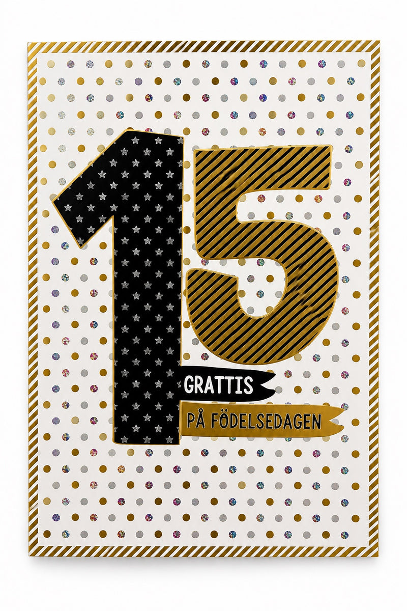 Gratulationskort 15 år – produktbild