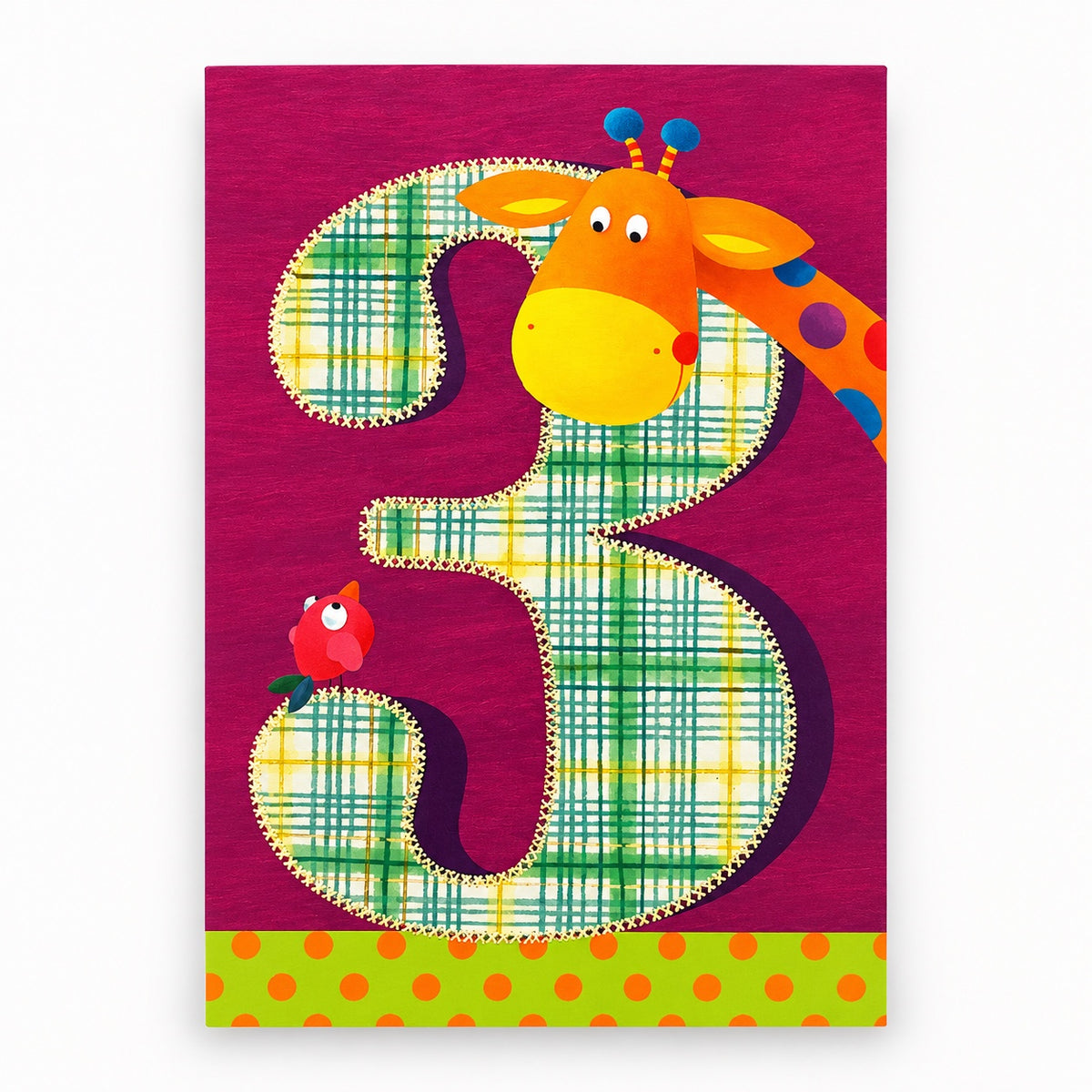 Gratulationskort 3 år med giraff – produktbild