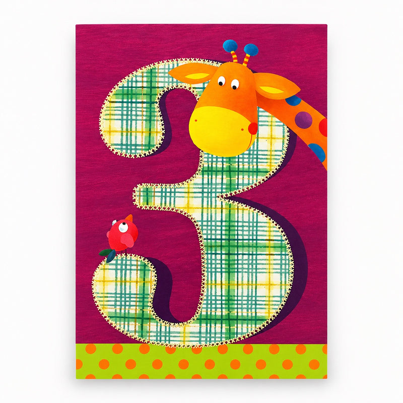 Gratulationskort 3 år med giraff – produktbild