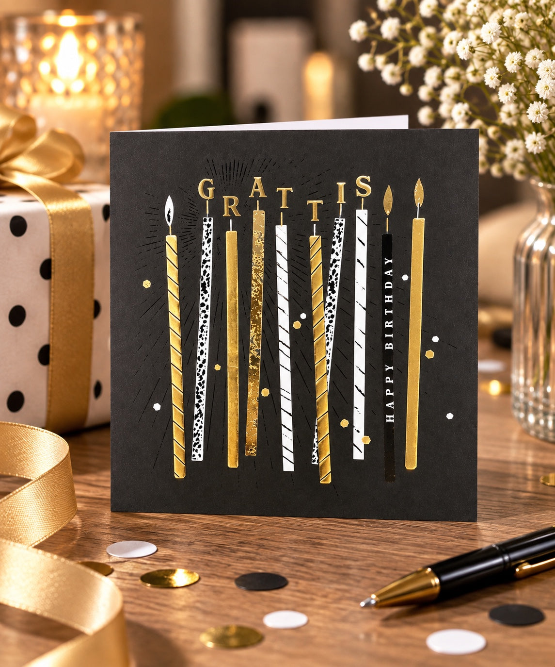 Gratulationskort Grattis med ljus – lifestylebild
