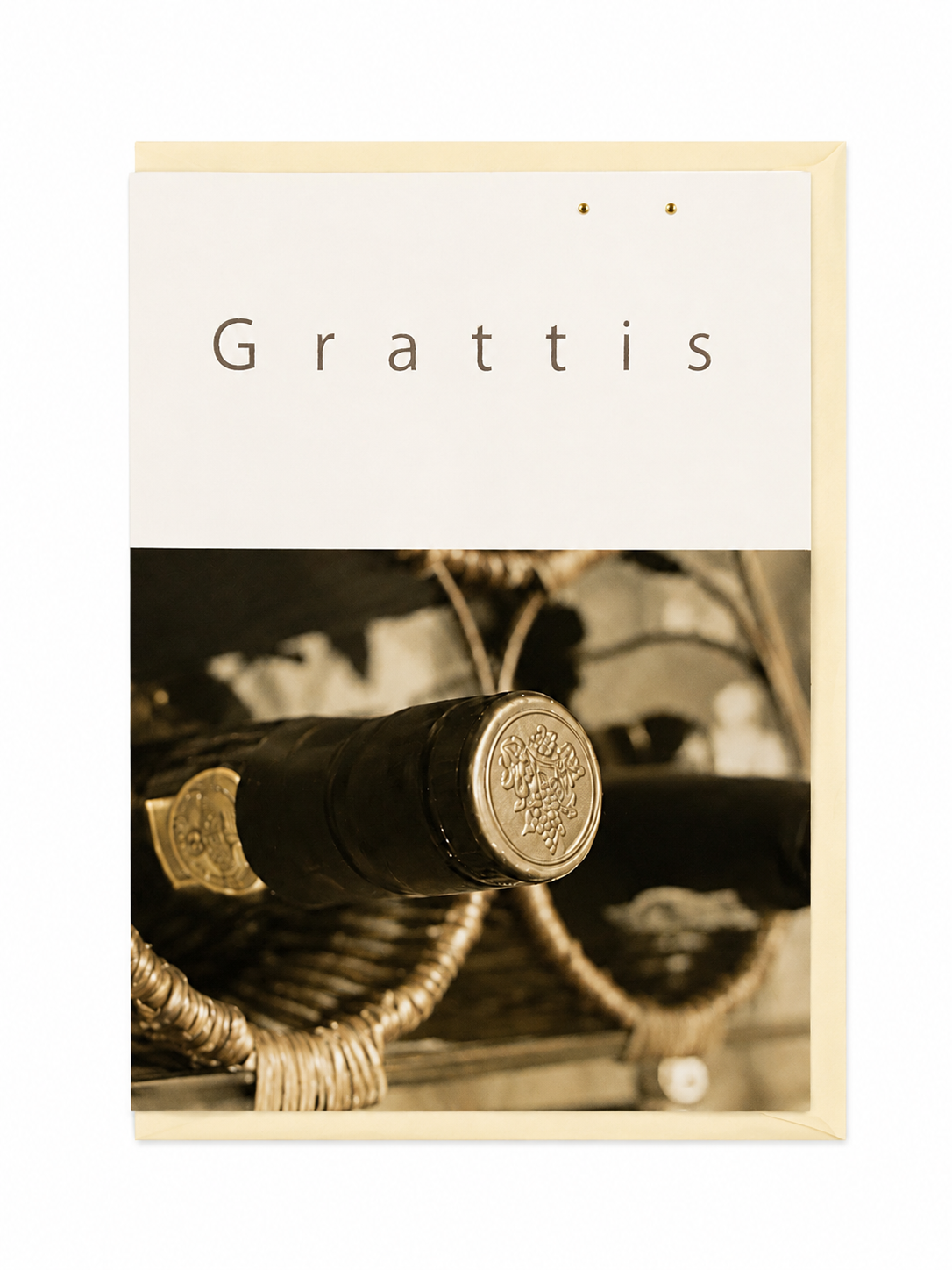 Gratulationskort med texten Grattis och vinflaska