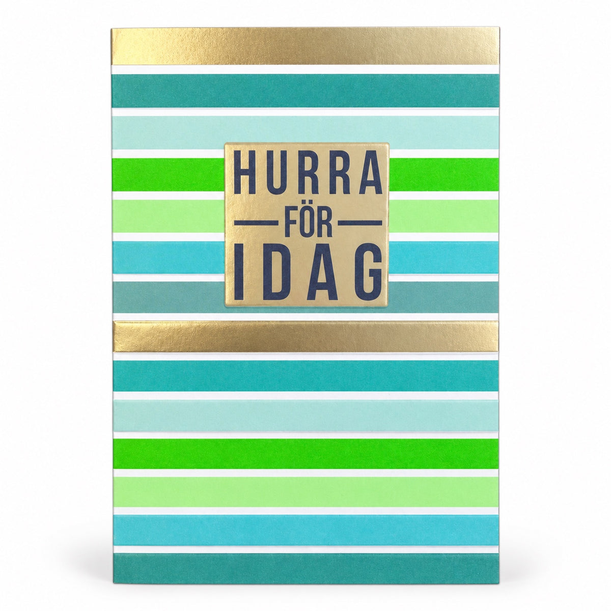 Gratulationskort Hurra för idag med randigt motiv och gulddetaljer