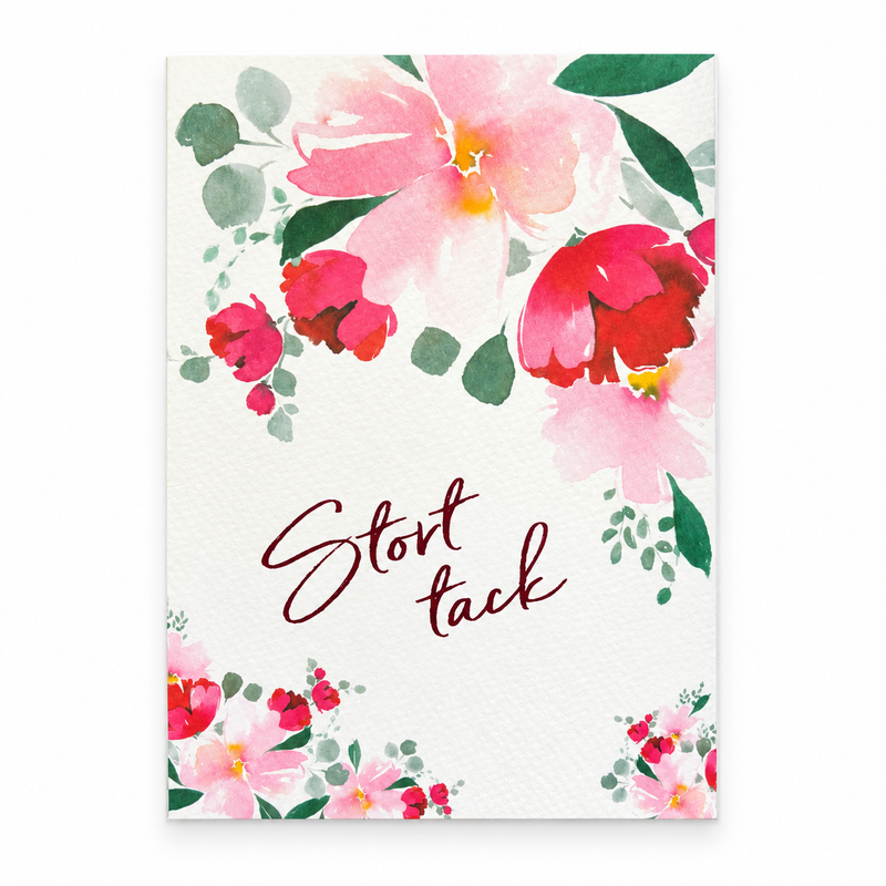 Gratulationskort Stort tack med rosa och röda blommor