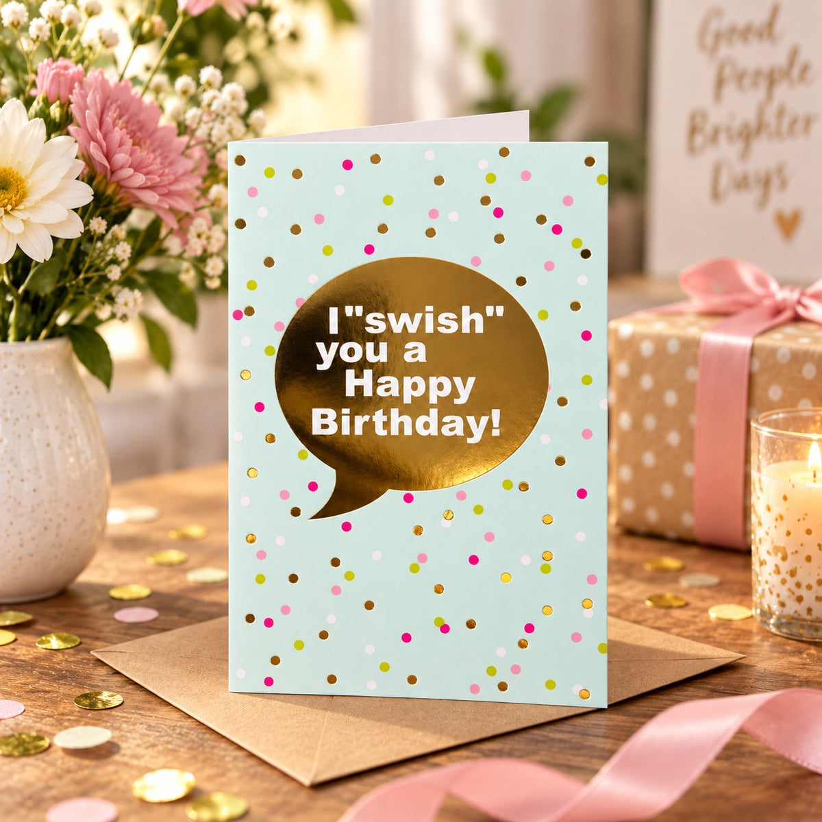 Gratulationskort I swish you a Happy Birthday – lifestylebild