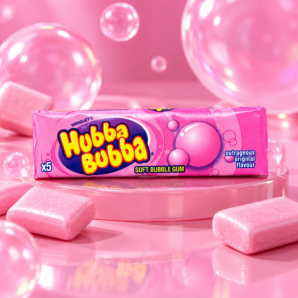 Hubba Bubba Original – nostalgiskt rosa tuggummi med bubblor, lifestylebild
