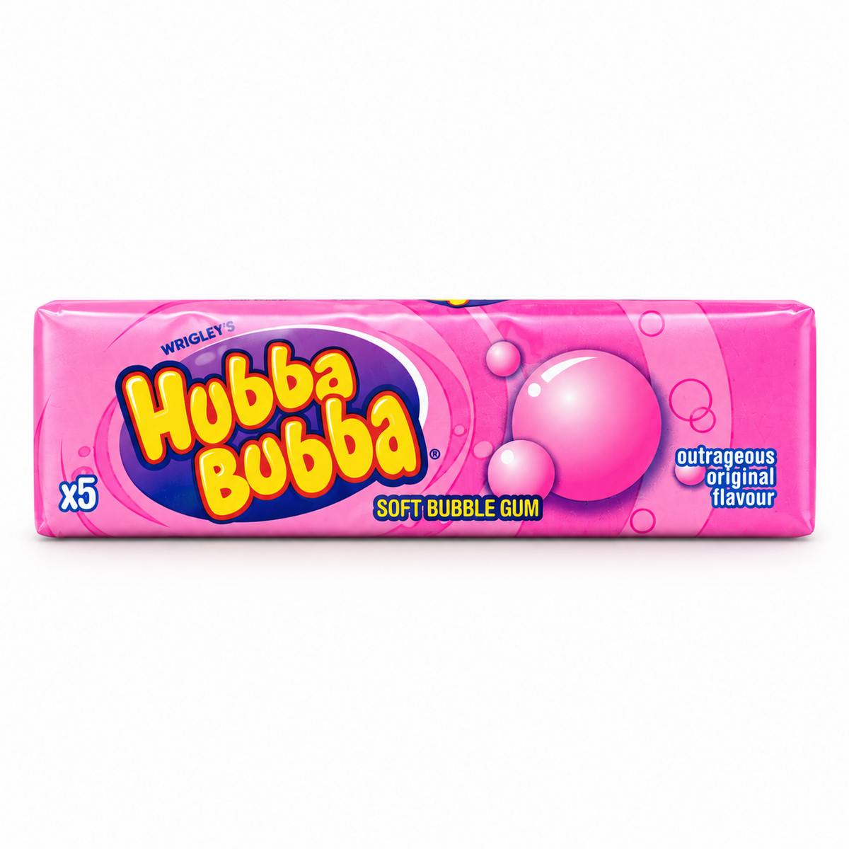 Hubba Bubba Original 5-pack – klassiskt rosa bubbelgum, produktbild