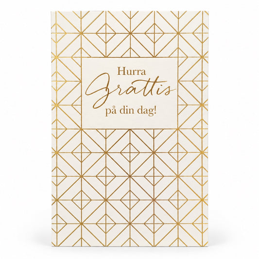 Gratulationskort Hurra Grattis på din dag med geometriskt guldmönster