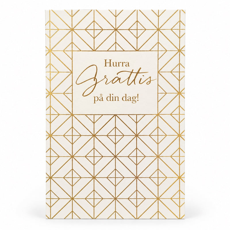 Gratulationskort Hurra Grattis på din dag med geometriskt guldmönster