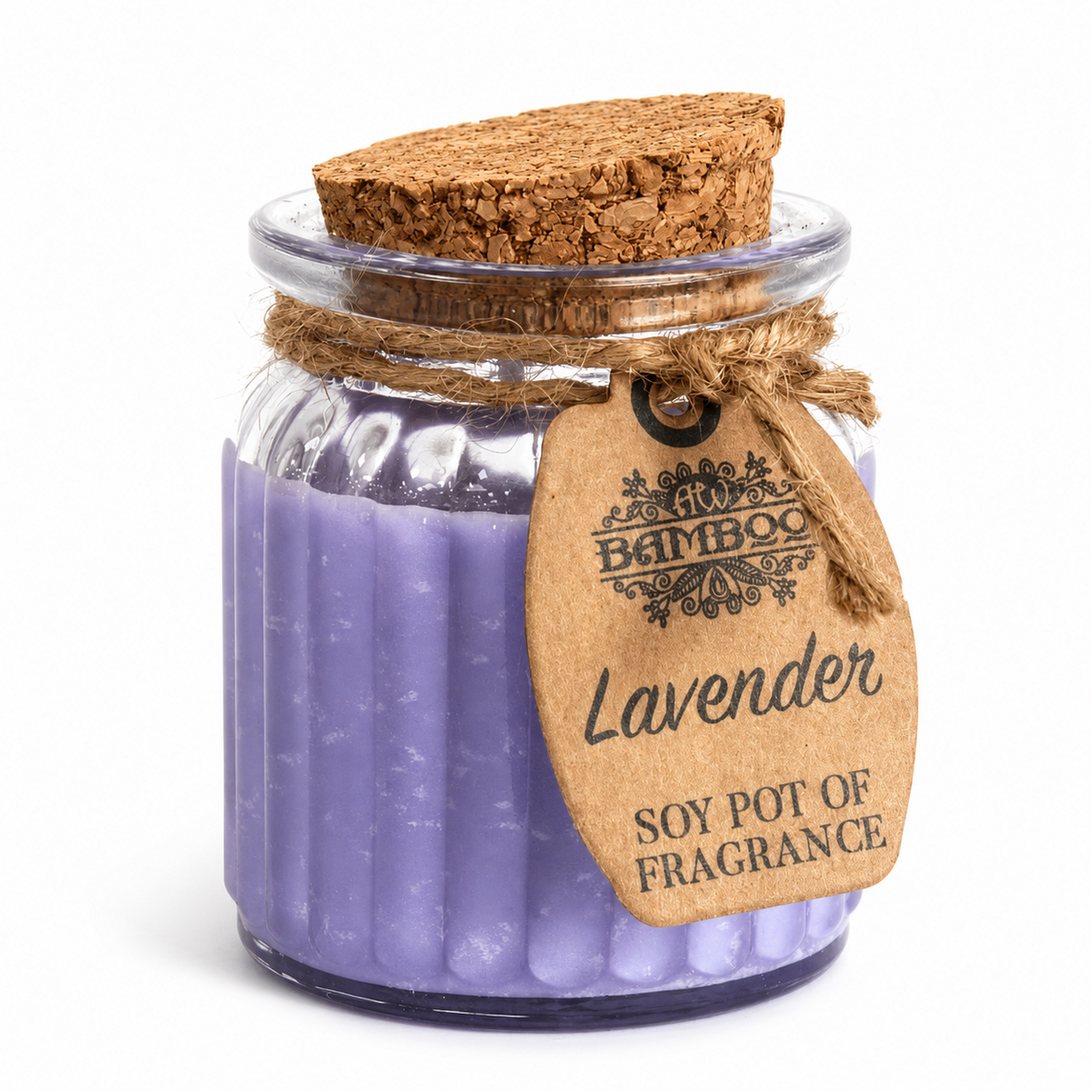 Lavender doftljus i lila glasburk med korklock