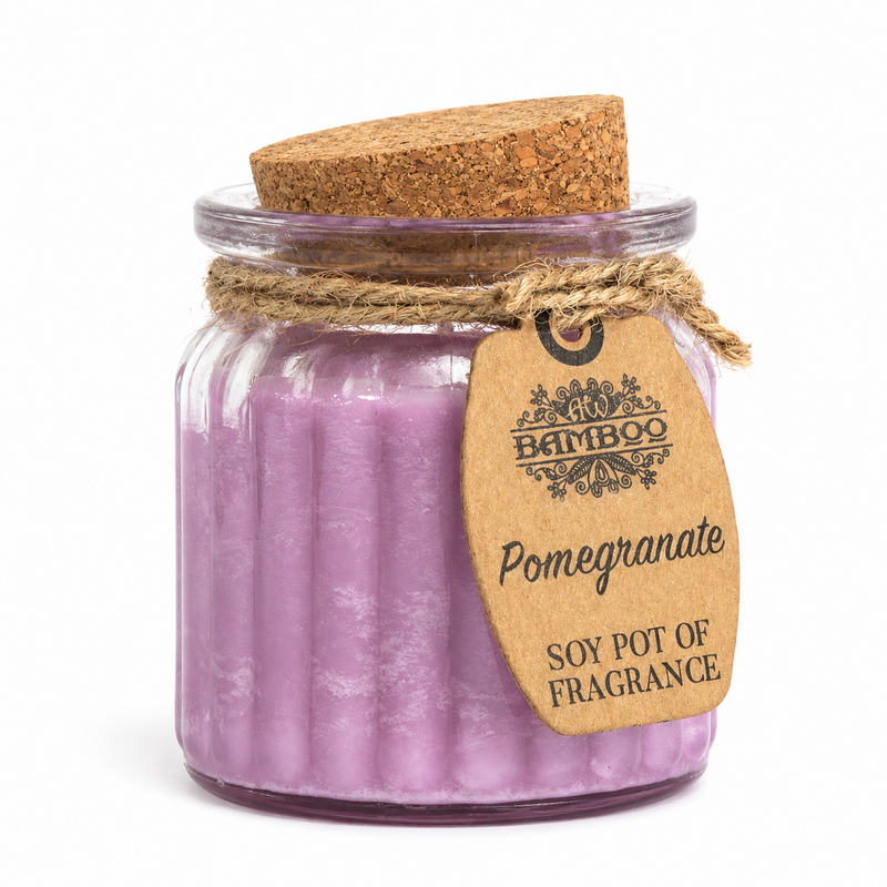 Pomegranate doftljus i lila glasburk med korklock