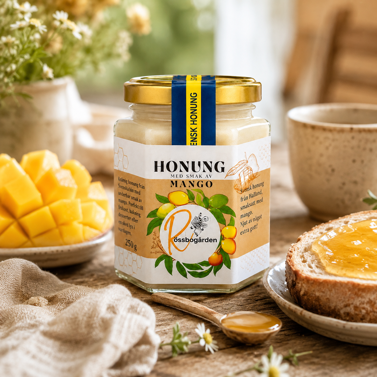 Lifestylebild på Rössbogården honung med smak av mango