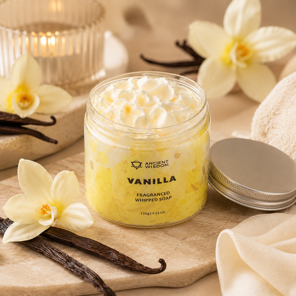 Vanilla Whipped Cream Soap i badrumsmiljö