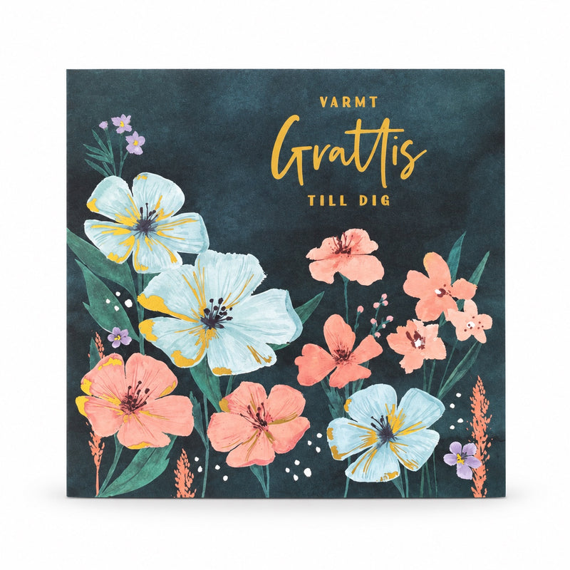 Gratulationskort Varmt grattis till dig med blommor