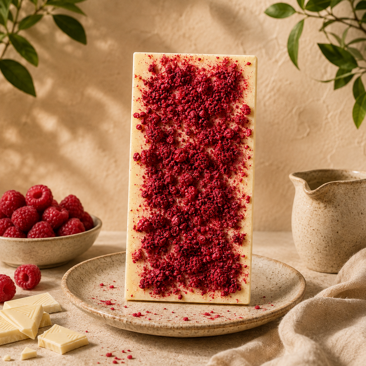 Vit choklad med hallon 70 g – lifestylebild