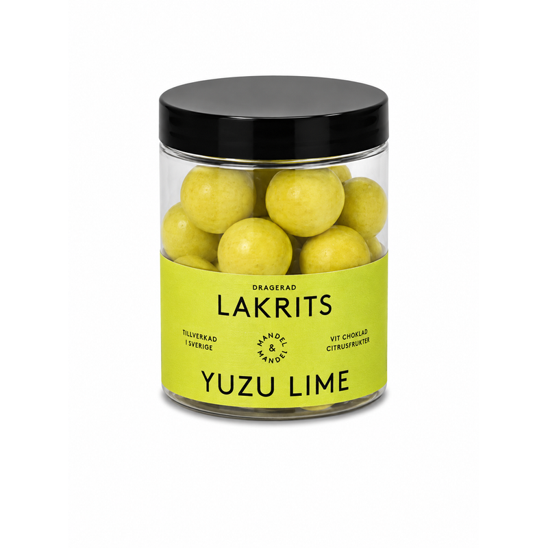 Yuzu Lime Lakrits Mandlar i vit choklad 135 g produktbild
